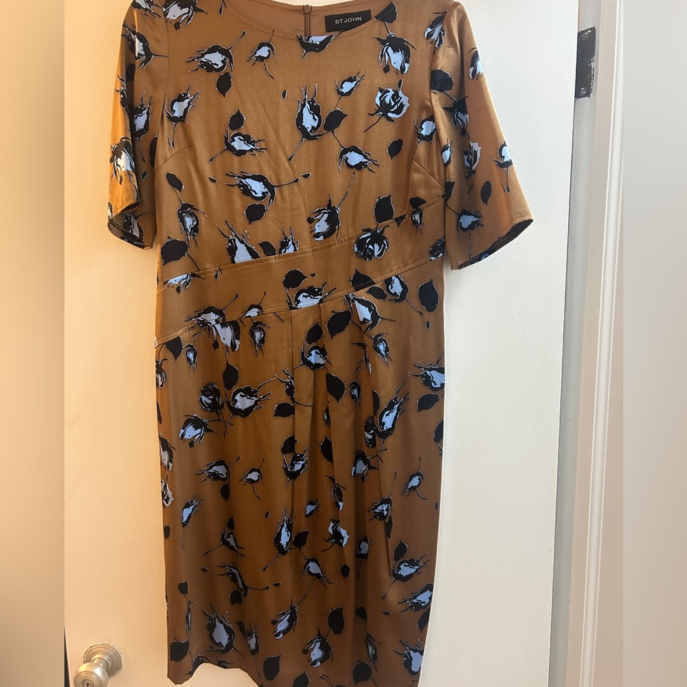 St. John Brown and Blue Floral Midi Dress